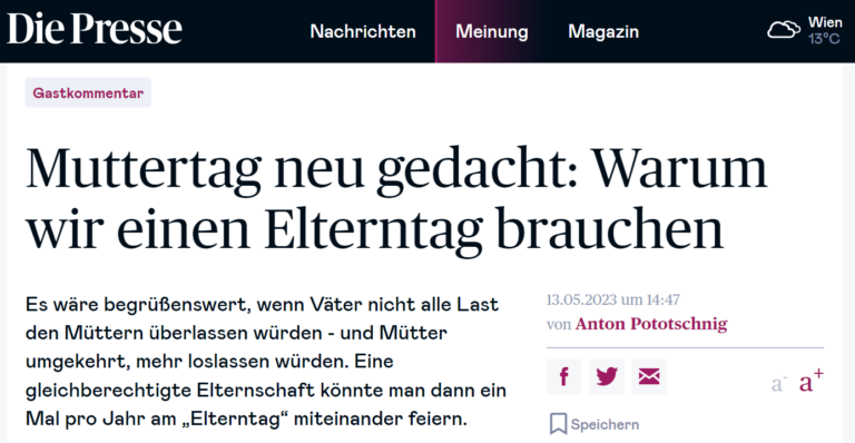 Die Presse Gastkommentar – Muttertag neu gedacht: Warum wir einen Elterntag brauchen